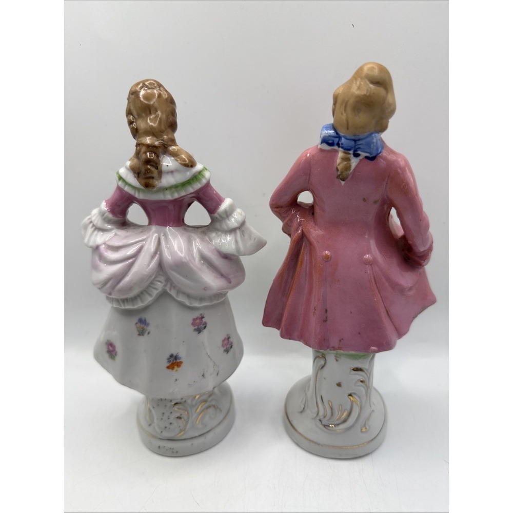 Pair Vintage Occupied Japan Porcelain Victorian Man Woman Figurines 1945-1952 6" - Picture 10 of 16